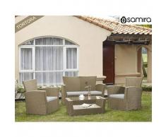 Salotto da giardino in rattan - Set divano, poltrona, tavolino e cuscini mod.Aurora tortora
