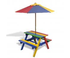 vidaXL Set Tavolo & panchina da picnic per bambini con parasole 4 colori
