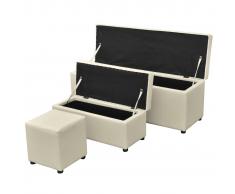 vidaXL Set 3 pz Cassapanca con poggiapiedi in pelle artificiale Crema