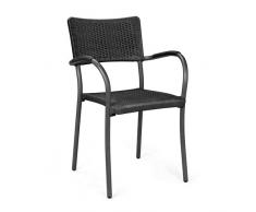 Artica Wicker, sedia con braccioli impilabile, gambe alluminio e seduta in polipropilene, per esterni ed interni