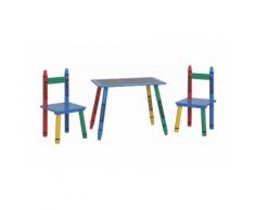 Set mobiletti colorati per bambini Crayon composto da banco con piano a lavagna per disegnare e 2 sedie