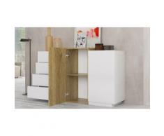 512866 Credenza Maggiore 2 ante 4 cassetti - Bianco lucido/Rovere chiaro
