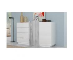 823744 Credenza Maggiore 2 ante 4 cassetti - Bianco lucido/Cemento