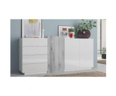 232312 Credenza Maggiore 3 ante 4 cassetti - Bianco lucido/Cemento