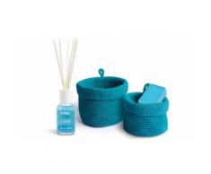 Set 2 cestini porta tutto, saponetta e profumatore - Azzurro