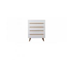 Cassettiera scandinavo bianco lucido e frassino 5 cassetti MELKA