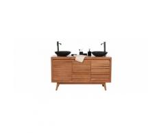 Mobile da bagno doppia vasca nero e teck ANIO