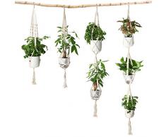 Eloka set di pezzi Macrame Plant Hanger cotone corda da appendere alla parete supporto per fioriera con portachiavi per la decorazione della casa soffitto balcone, riso bianco