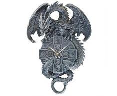 Design Toscano CL3898 Orologio da Parete Il Drago Cronometrista Celtico, Grigio, 7.5x28x38 cm