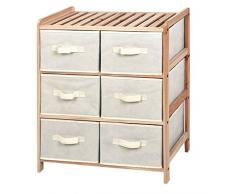 King Home C1513038 Cassettiera 6 Cassetti in Legno e Stoffa Ecru, 59X28X70H