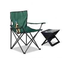 Relaxdays 10020931_53 Sedia Pieghevole Campeggio con Braccioli e Portabevande, Fodero per Trasporto, Nero, 50x78x81 cm