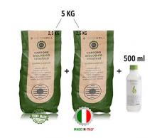 CLASSE ITALY Carbonella Faggio e Leccio 2 x 2, 5KG più 1 flacone 500ml BioEtanolo in Gel-Perfetto Tavolo Senza Fumo-Adatto a Tutti i Barbecue-Made in Italy, Nero, 5,0 kg Carbone + 500 ml