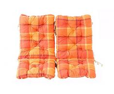 Ambientehome – Set di 2 Cuscino Imbottito per Sedia Pieghevole, a Quadretti Arancione, ca 90 x 40 x 8 cm, Cuscino Seduta Cuscino