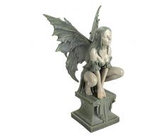 Design Toscano CL5047 Scultura da Giardino Il Piedistallo Pericoloso della Fata Celtica, Abbronzatura, 24x18x48.5 cm