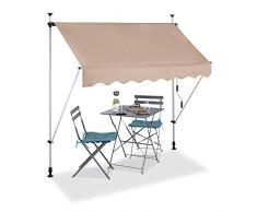Relaxdays Tenda da Sole, Protezione per Il Balcone, Regolabile, Senza Forare, a Manovella, 200 cm di Larghezza, Beige, 200 x 120 cm