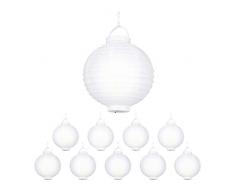 Relaxdays Lanterne LED Bianche, Set da 10 Pezzi, a Batteria, per Interni & Esterni, da Appendere, Carta, Ø 20cm