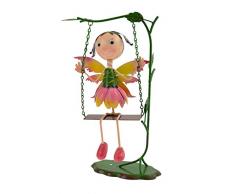 Green Jem Fata su Altalena da Giardino in Metallo Decorazione, Rosa/Giallo, 24 x 19 x 42.5 cm