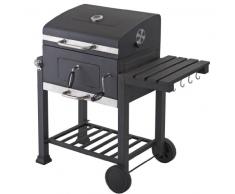 Casa.pro Barbecue Portatile A Carbonella Carrello BBQ In Acciaio Con Coperchio E Termometro Integrato E Ripiani Griglia Da Giardino Picnic 95 X 108 X 61 Cm