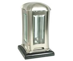 Paul Jansen Grab Lanterna quadrangolare in lamiera in Acciaio Inox con Dischi sfaccettato su Basamento in Granito, Altezza 24 cm