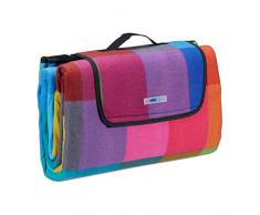 Relaxdays Coperta da Picnic XXL, Plaid Impermeabile Rivestito in Alluminio Isolante, Manico, 200x200, a Quadri Colorati, Nero