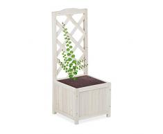 Relaxdays, Bianco Fioriera con Spalliera, Impermeabile, in Legno, per Balcone, Giardino, Rose, Portavasi 20 l, 90 cm
