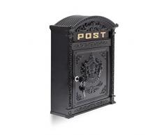 Relaxdays 10020107_46 Cassetta Postale per Montaggio a Parete, Stile Vintage/Antico, con Formato A4, Nero, 9.5x31x44.5 cm