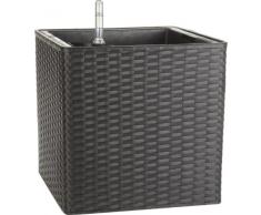 Gartenfreude Secchio per pianta da giardino in polyrattan, incl. elemento in plastica e sistema per innaffio per interno ed esterno, antracite, 31 x 31 x 31 cm