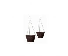 Papillon Rattan - Planter con pendente, set di 2 unità, 20 e 25 cm, marrone