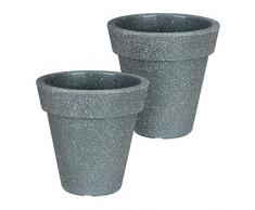 relaxdays Vaso per Piante, Set da 2, Rotondo, Sottovaso per Fiori, da Interno, Plastica, da 10 L, Antracite