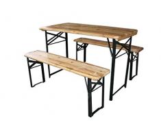 Manifattura Quattro F. MQF106 Set Birreria Tavolo con due panche in legno, Pieghevoli, per giardino, 200 x 70 cm