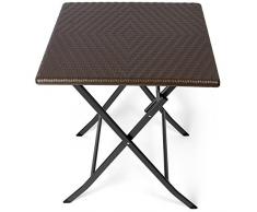 Park Alley Tavolino Pieghevole da Giardino - Robusta Struttura in Acciaio e Piano in Plastica HDPE Effetto Rattan, Forma Quadrata 61,5 x 61,5 x 73 cm - Marrone