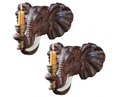 Design Toscano Elfante Decorazione Africana Portacandele Scultura candeliere da Parete, poliresina, a Colori, 30,5 cm, Confezione da Due