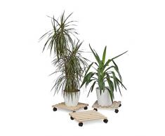 Relaxdays 10020748_187 Carrello Portavasi Set da 3, Quadrato in Legno, fino a 30 kg, per Tutti i Pavimenti, Beige
