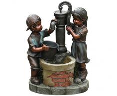 Dehner Fontana da Giardino Kim & Tim con Illuminazione a LED, ca. 61 x 45 x 29.5 cm, Poliresina, Bronzo/Petrol