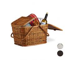 Relaxdays Cestino da Picnic con Coperchio, Intrecciato, Fodera in Tessuto, Manici, Cesto per Spesa, Fatto A Mano, Miele, 25 Litri