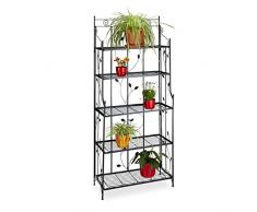 Relaxdays 10020690 Scaffale per Piante GOTH, 5 Ripiani, Fioriera, Decorativa, Stile Antico, HxLxP: 173 x 73 x 34 cm, Nero