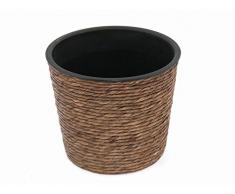 TODAMI Übertopf rund, Wasserhyazinthe Antik-Braun gedreht, mit Kunststoffeinsatz Portavasi, Marrone, 16x16x12 cm