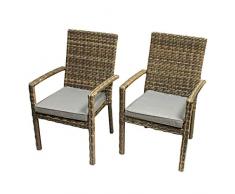 Strandgut07 Sedie impilabili in polyrattan con cuscini, 64 x 59 x 94 cm, set da 2