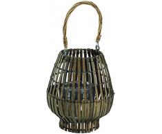 King Home L1766338 Lanterna Bamboo Grey con Bicchiere, Grigio, Ø 20Xh 39