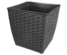 Dehner Vaso in plastica, ca. 32 x 32 x 32 cm, Effetto polirattan, Nero