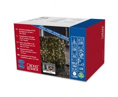 Konstsmide 3729-100 - Catena luminosa LED con interruttore on/off e sensore luminoso, timer per 6 e 9 ore, adatta a esterni (IP44), 120 diodi a luce bianca calda, funzionamento a batteria, con cavo nero, scatola bianca, 4 pile da 1,5 V escluse