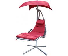 Rojaplast Hanging Swing Altalena da Giardino con Sedile Tessile, Rosso, 112x213x183 cm