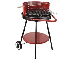 Outsunny Grill Barbecue BBQ a Carbonella Doppia Griglia Regolabile con Ruote Acciaio 67x51x82cm Nero e Rosso