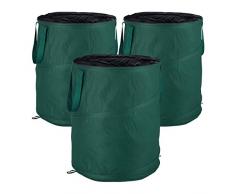 Relaxdays Sacchi per Foglie Pop Up, Set da 3, per Fogliame e Rifiuti da Giardino, 160 l, Autoportante, ∅: 55 cm, Verdi, Verde