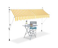 Relaxdays Tenda da Sole, Protezione per Il Balcone, Regolabile, Senza Forare, a Manovella, Larga 300 cm, a Righe Gialle