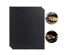 Relaxdays Tappetini da BBQ, Set 3 Tappeto in Teflon Antiaderente, Riutilizzabili,Accessori Barbecue,0,3 mm,40x50 cm,Nero