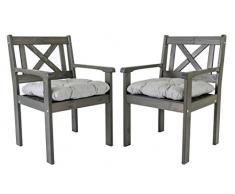 Ambiente Casa Rattan Sedia in Legno Massiccio incl. Cuscini Evje, Taupe Grigio, Set di 2 Pezzi