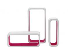 King Home M1105004/C Set 3 Pezzi Mensola Rettangolare Stondata in MDF Bicolore, Bianco/Fucsia, 40X10X20H 35X10X15H 30X10X10H