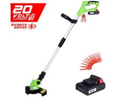 BAKAJI Decespugliatore Elettrico a Batteria Ricaricabile Litio 20V 2Ah Tagliaerba Tagliabordi con Altezza e Testata Taglio Regolabile Rasaerba Giardino