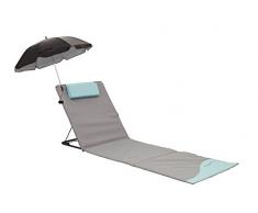 Meerweh Strandmatte XXL mit Lehne & Schirm Strandliege Isomatte Picknickdecke ca. 200x60cm Lettino Prendisole, Grigio/Blu, 200 x 60 x 68 cm